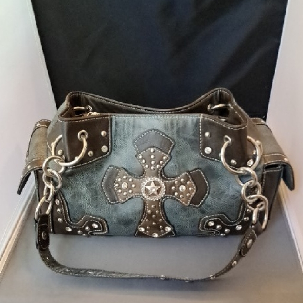 Blazin Roxx Black and Gray Studded Shoulder Bag